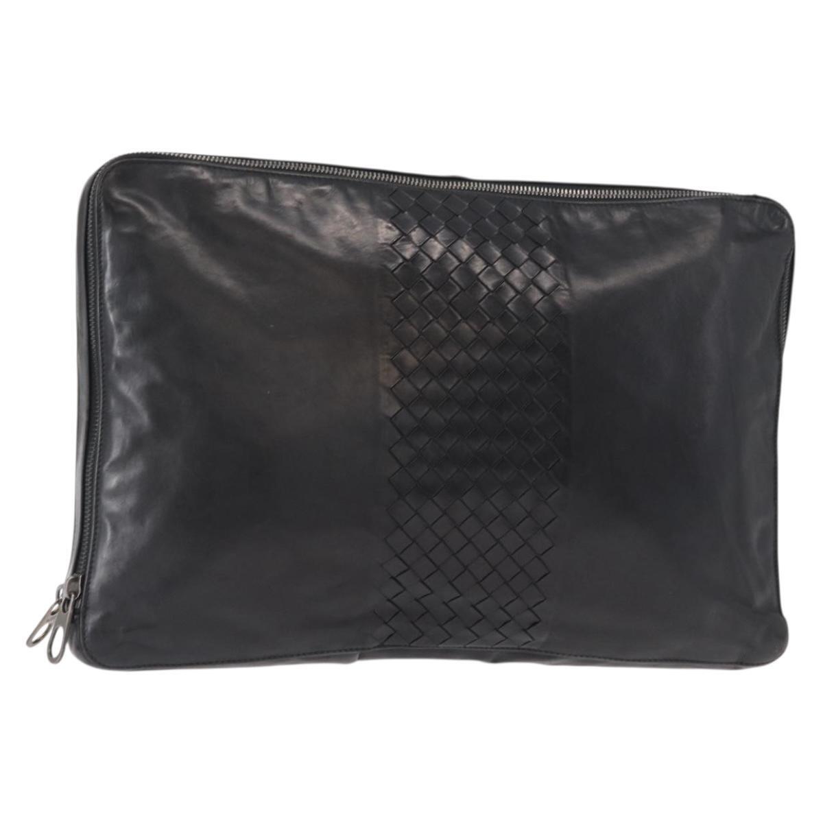 Bottega Veneta Intrecciato Clutch Bag Leather Black Auth Bs31360